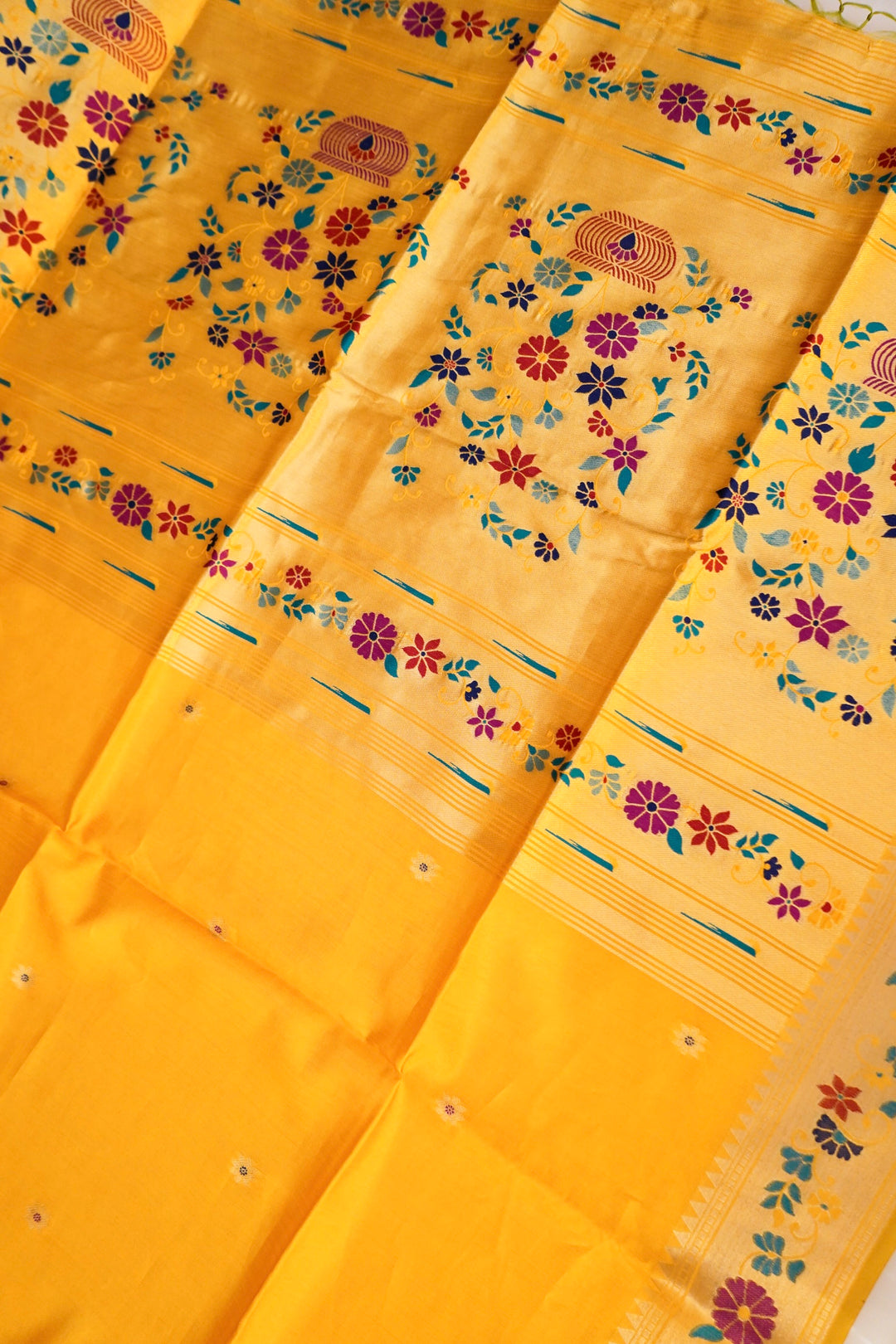 Yellow Banarasi Silk Saree with Paithani Border and Paithani