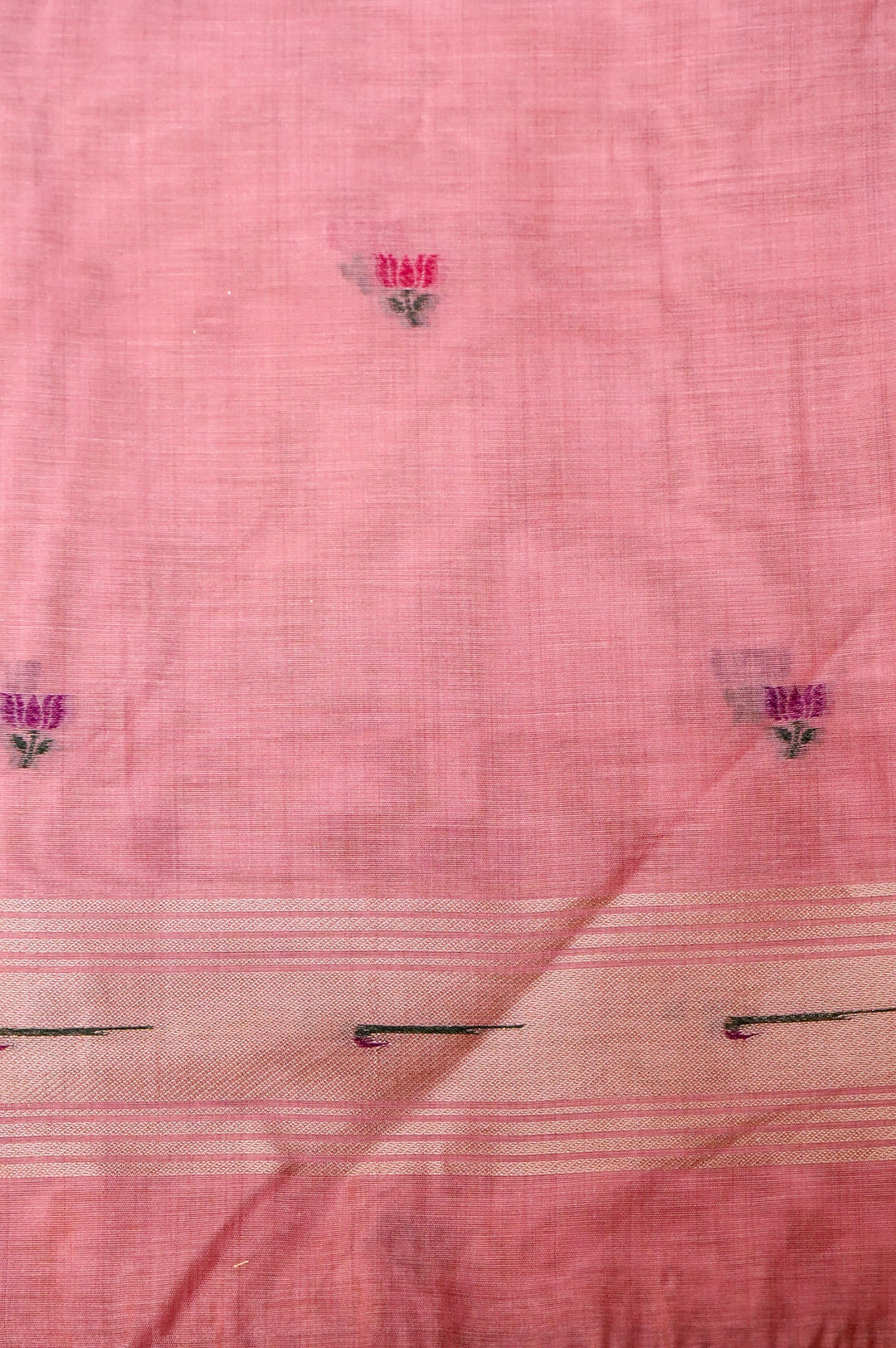 Blush Pink Handwoven Linen Unstitched Suit Set with Floral Woven Dupatta