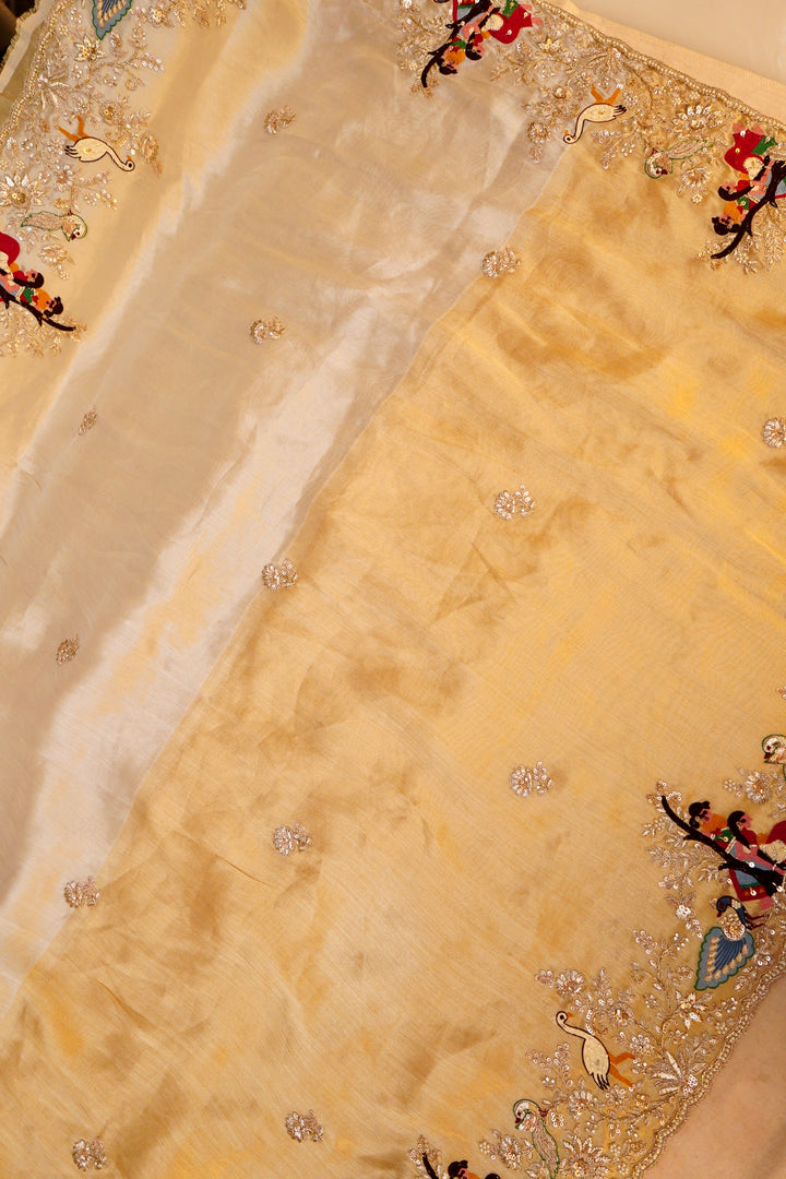 Sunehri Noor – Pure Golden and Silver DesignerTissue Silk Saree