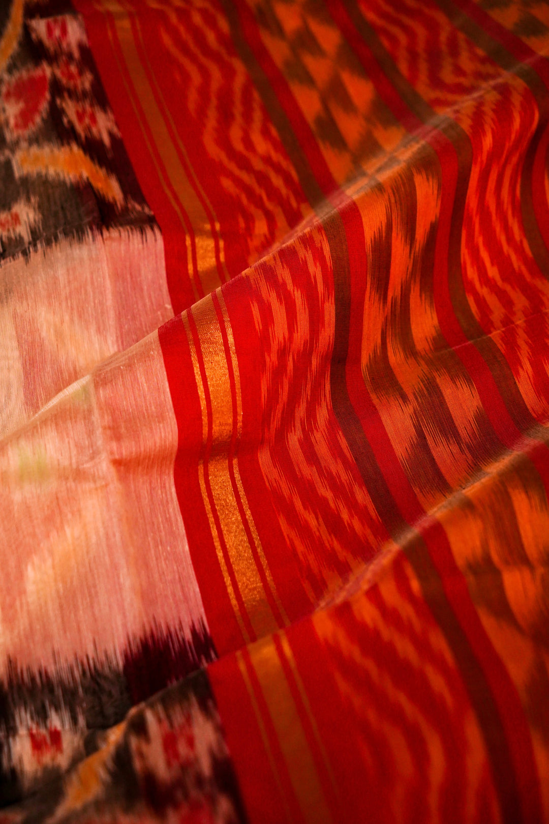 Cream Banarasi Patola Cotton Silk Saree with Multi-Coloured Checks