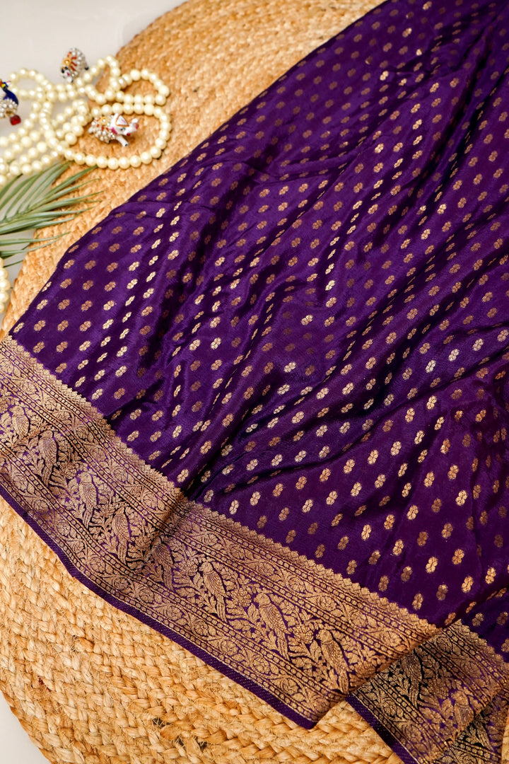 Antique Zari Weave Purple Pure Chinon Georgette Pichwai Saree