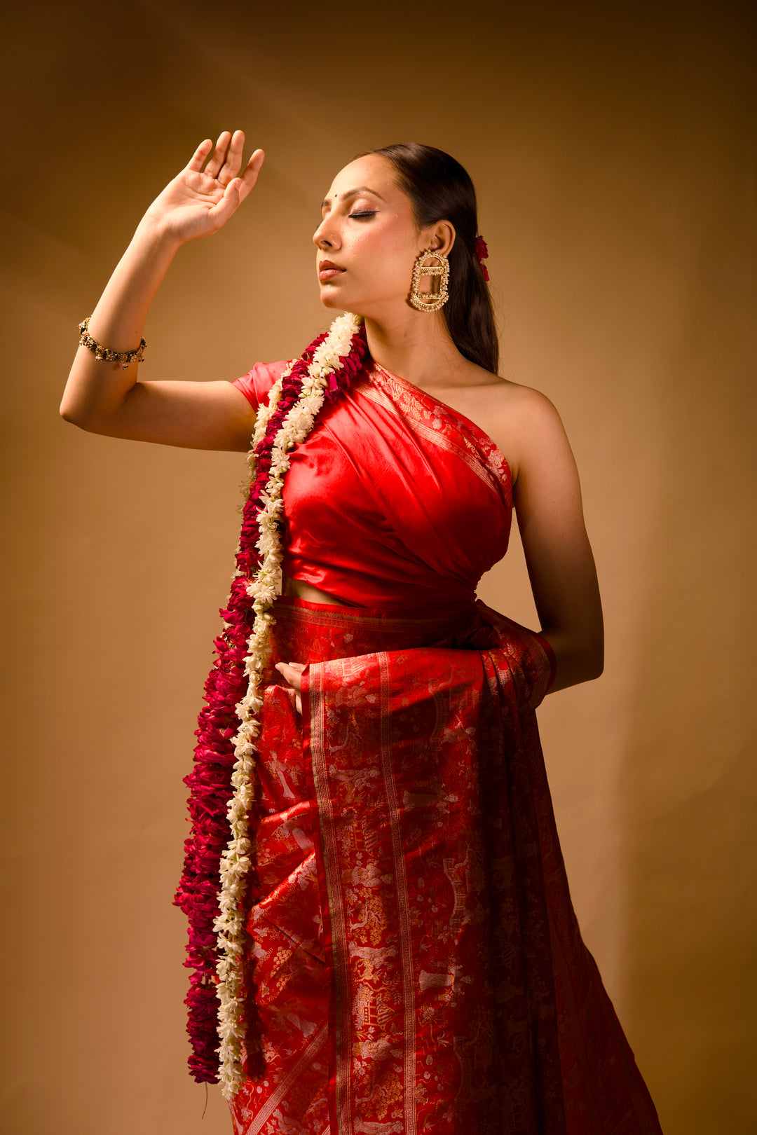 Aalia Bhatt Inspired Red Parsi Gara Banarasi Weaves Cheena Cheeni Heritage Bridal Saree View 3