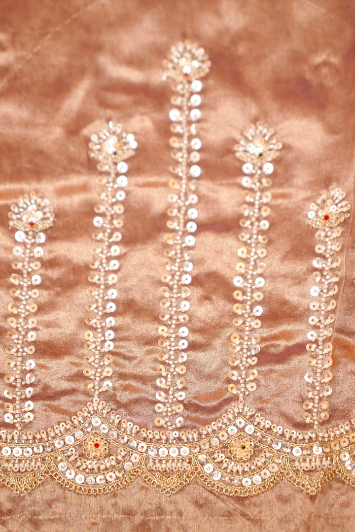 Lavender Gold Designer Tissue Silk Saree with Pearl and Kundan Embroidery View 6