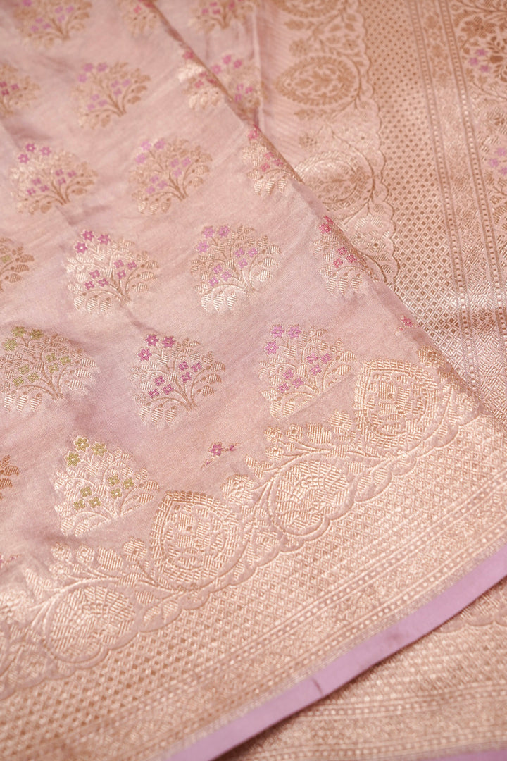 Rose Gold Handloom Pure Banarasi Katan Tissue Silk Saree with Meenakari Weaving