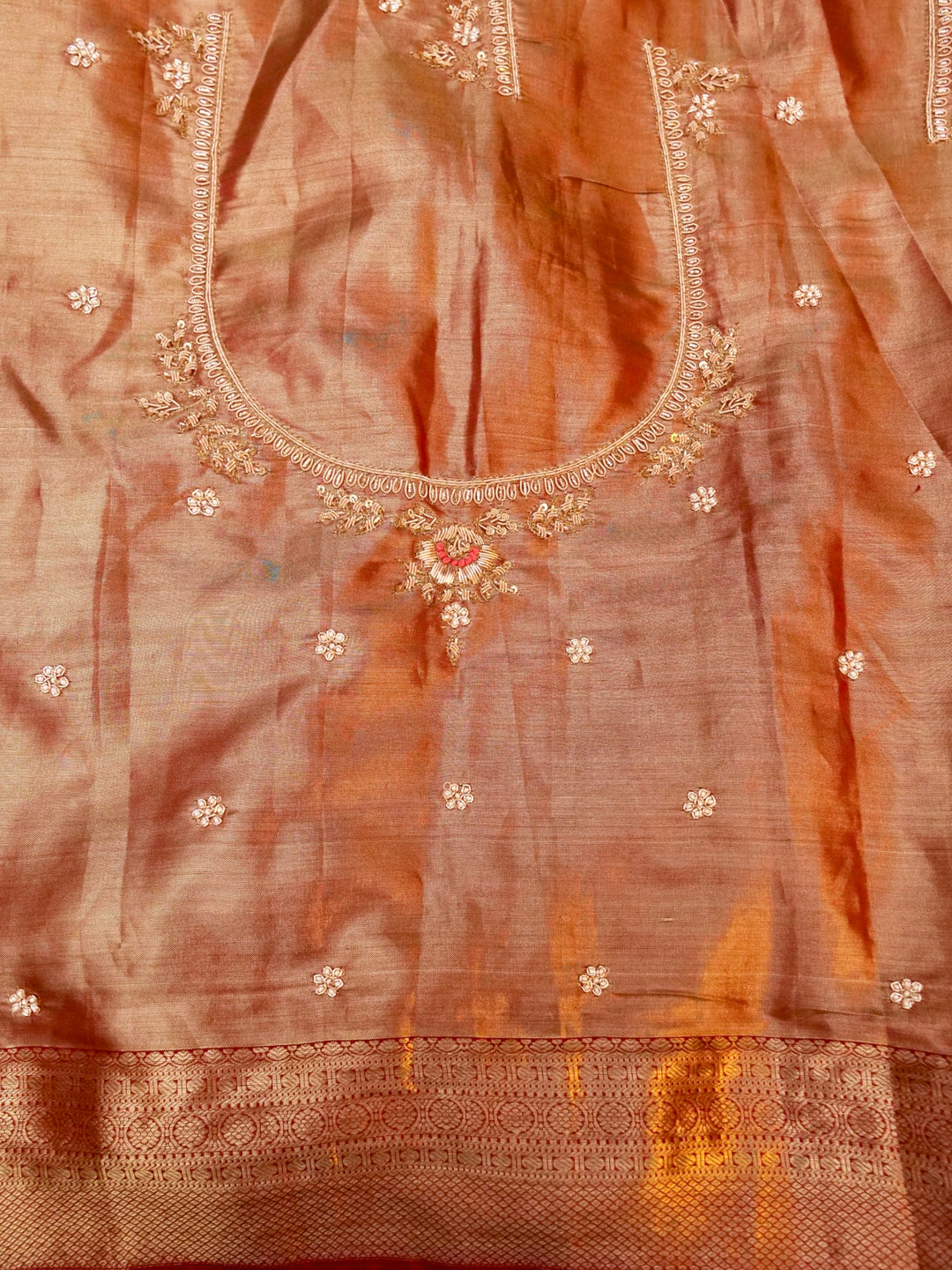 Pure Kanjivaram Silk Saree with Meenakari Zardozi Hand Embroidery