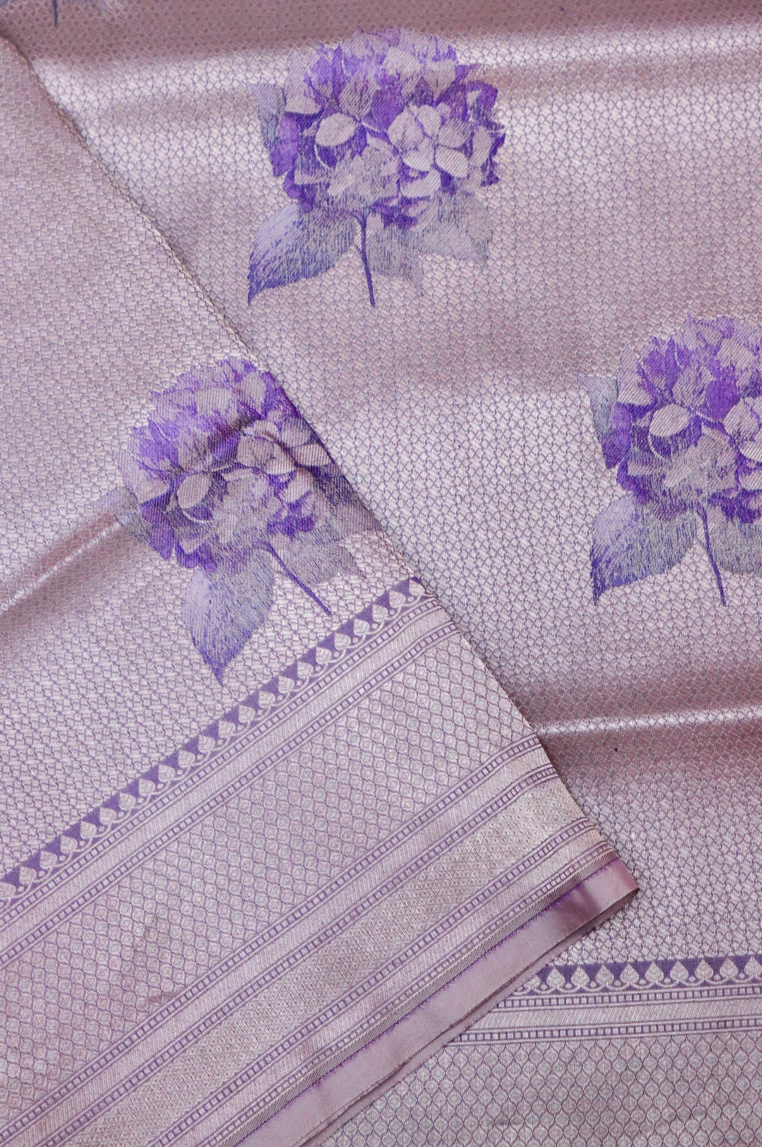 Violet Pure Katan Silk Banarasi Saree – Handcrafted Tanchoi Weave with Beautiful Figure Patterns