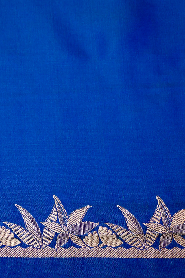 Royal Blue Satin Silk Raw Mango Inspired Cord Set with Sona Rupa Zari Weave View 5
