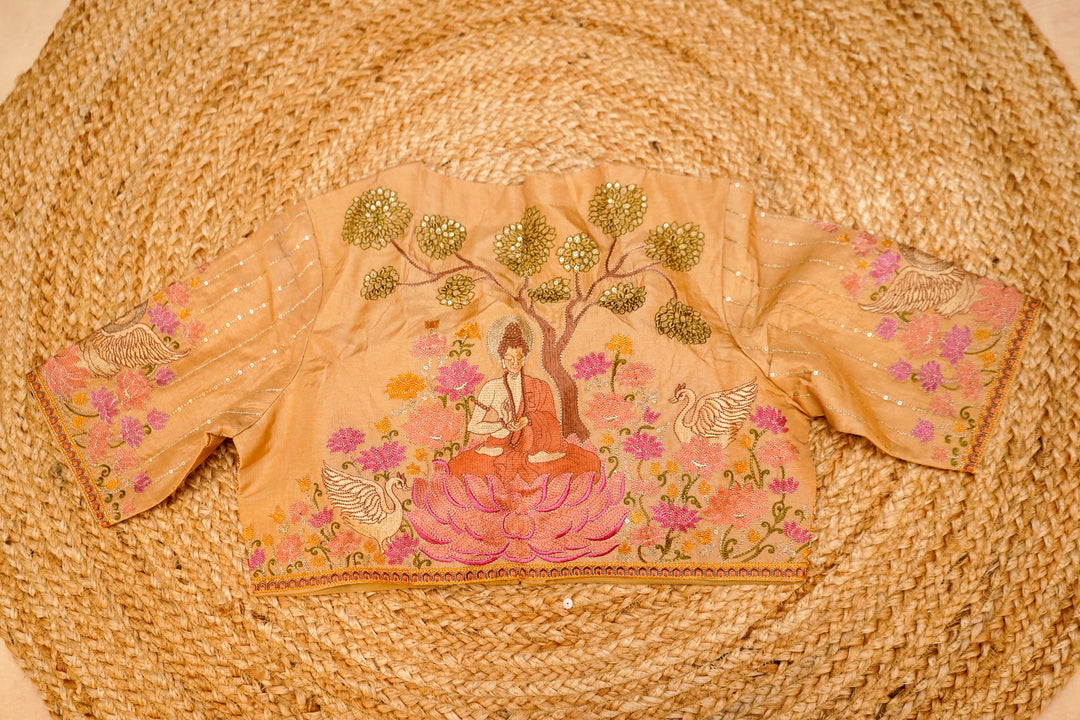 Designer Rust Orange Tissue Silk Meenakari Embroidery Saree View 1