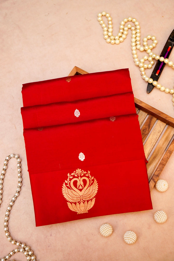 Raw Mango Bridal Splendor – Handwoven Banarasi Pure Katan Silk Saree with Birds Motif Border