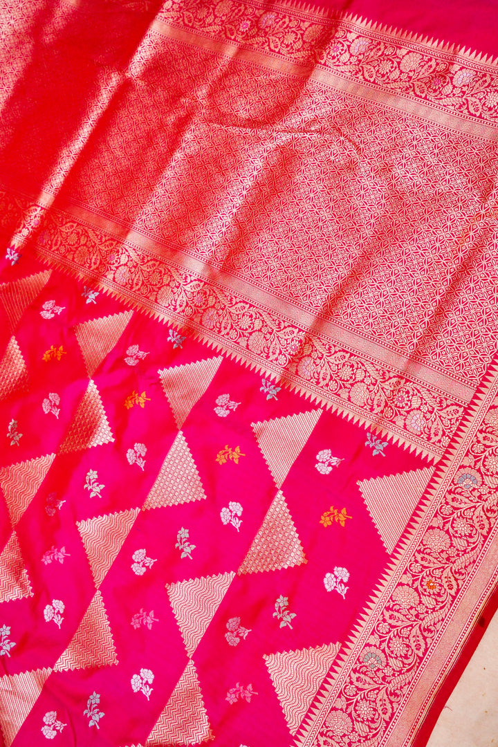 Exquisite Pink Handwoven Bridal Banarasi Pure Katan Silk Saree