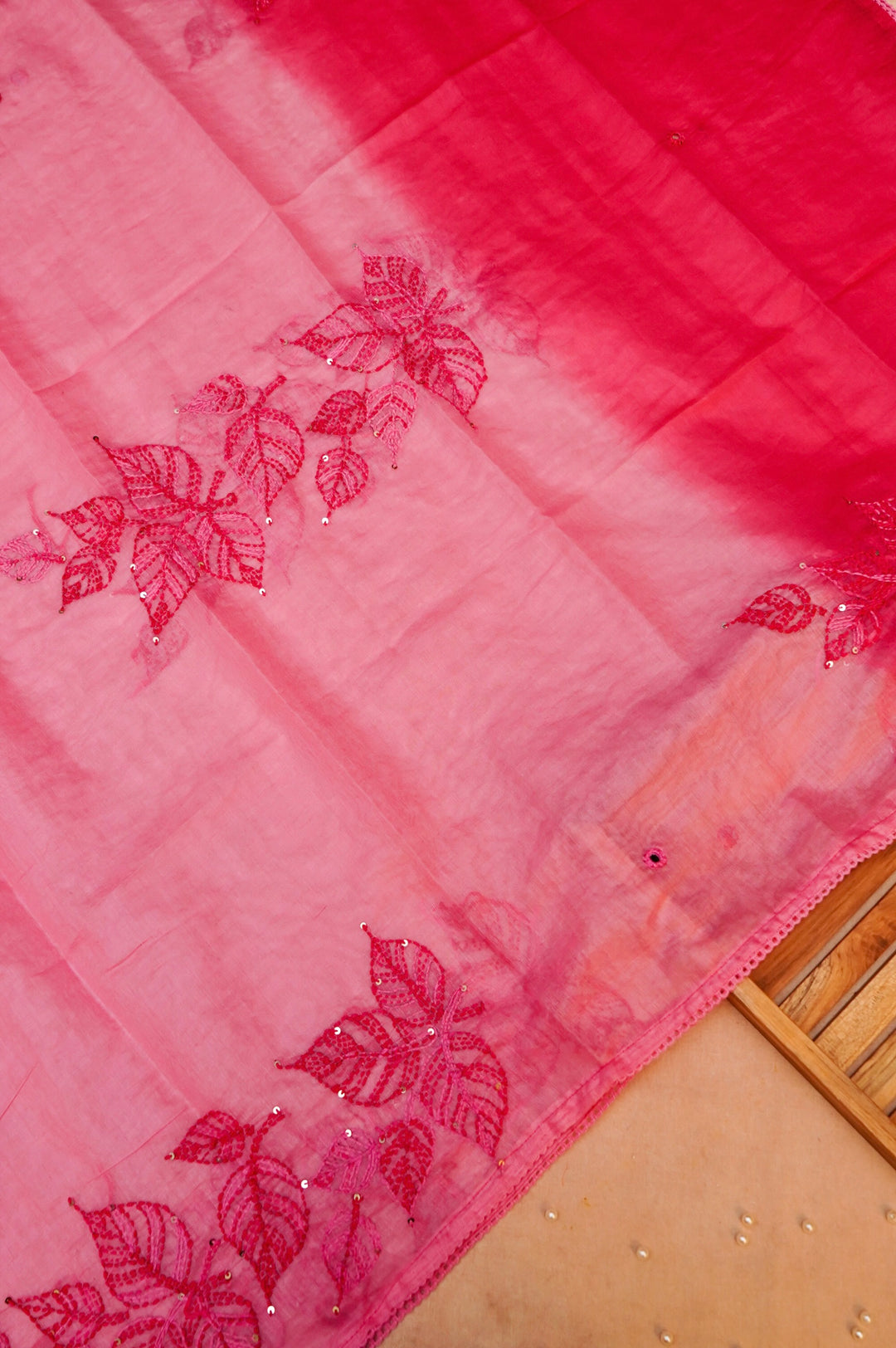 Dual Shaded Pure Mul Chanderi Unstitched Suit with French Knot Embroidery