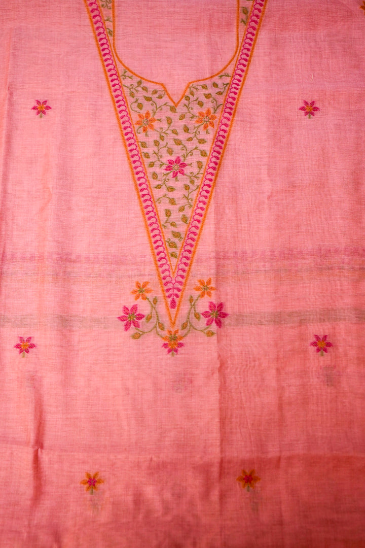 Blush Pink Floral Embroidered Unstitched Suit Set