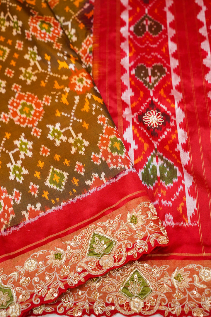 Pure Double Ikkat Patola Designer Saree with Hand Zardozi Embroidery