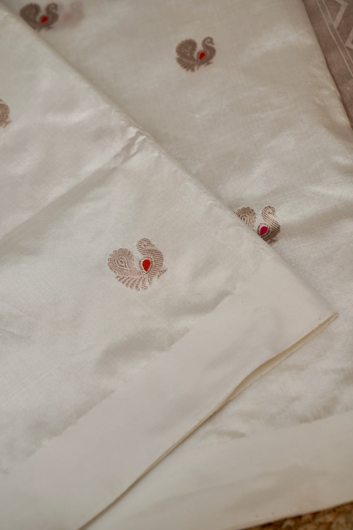 Handwoven Banarasi Pure Puna Silk Saree with Zari Woven Meenakari Peacock Motifs