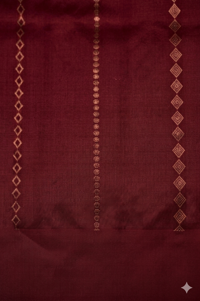 Royal Maroon Handwoven Banarasi Pure Puna Silk Saree with Zari Elephant Motifs