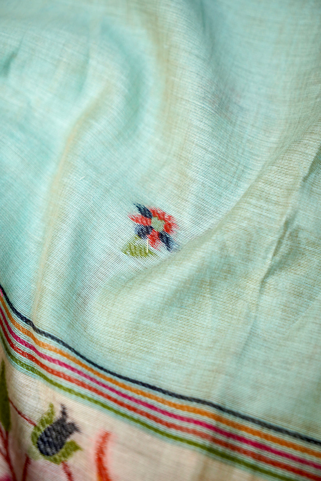 Aqua Blue Floral &amp; Bird Print Unstitched Suit Set with Artistic Dupatta
