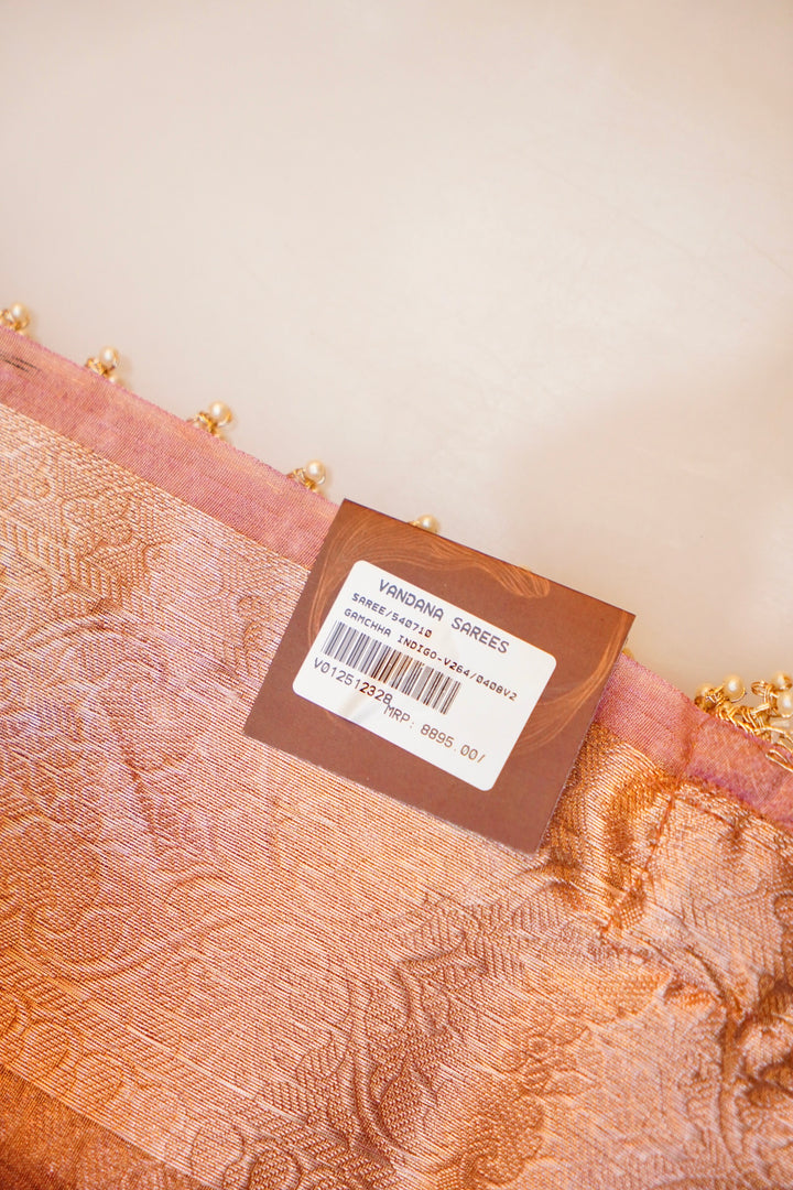 Golden Tissue Silk Saree with Pitta Zari Elephant Motifs & Scallop Border