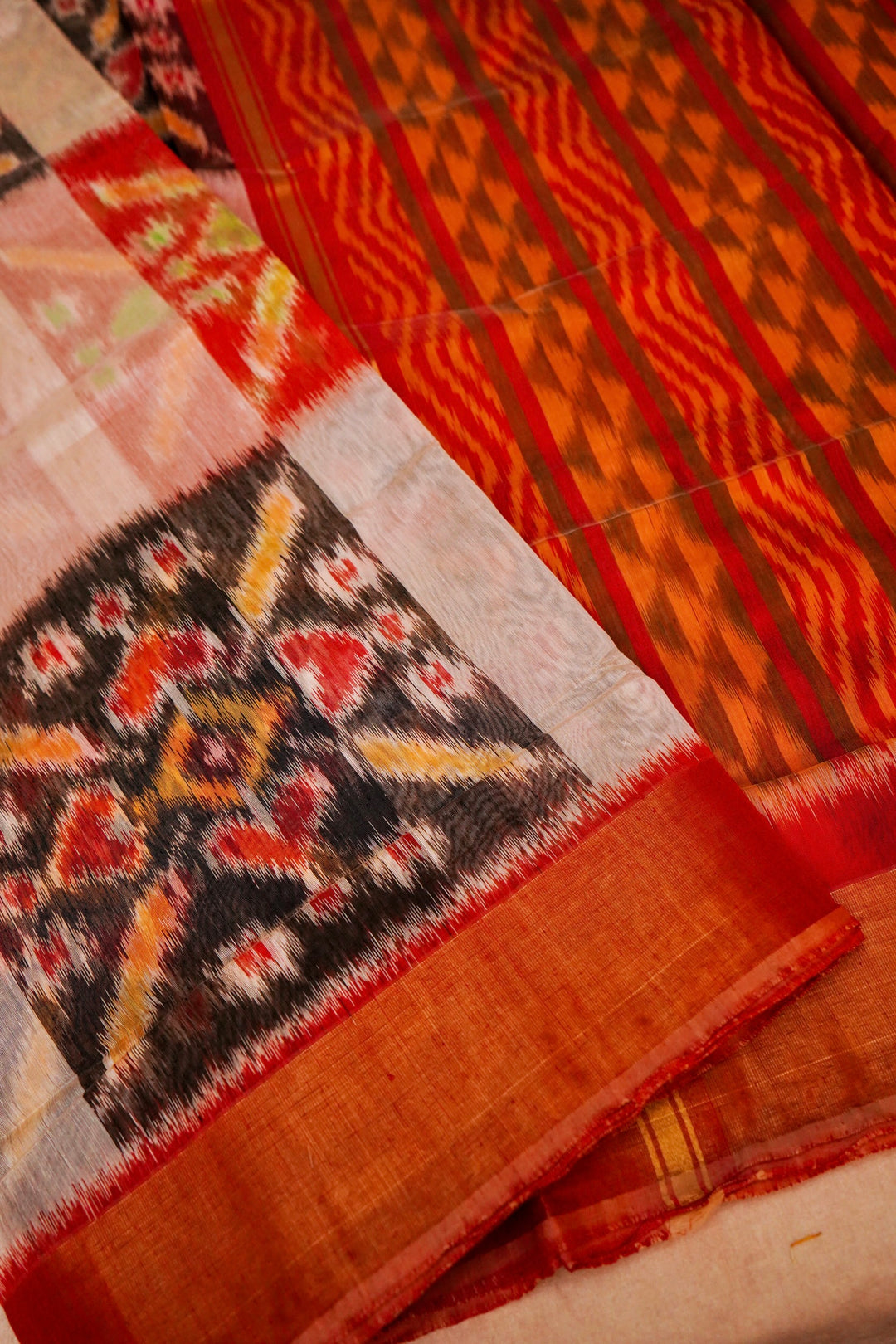 Cream Banarasi Patola Cotton Silk Saree with Multi-Coloured Checks