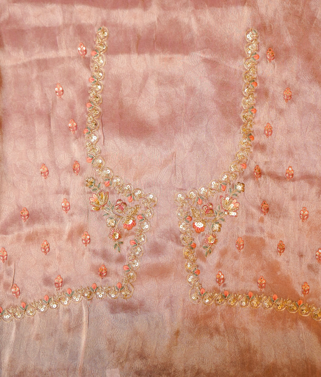 Designer Powder Pink Tissue Silk Multicolour Meenakari Embroidery Saree View 7