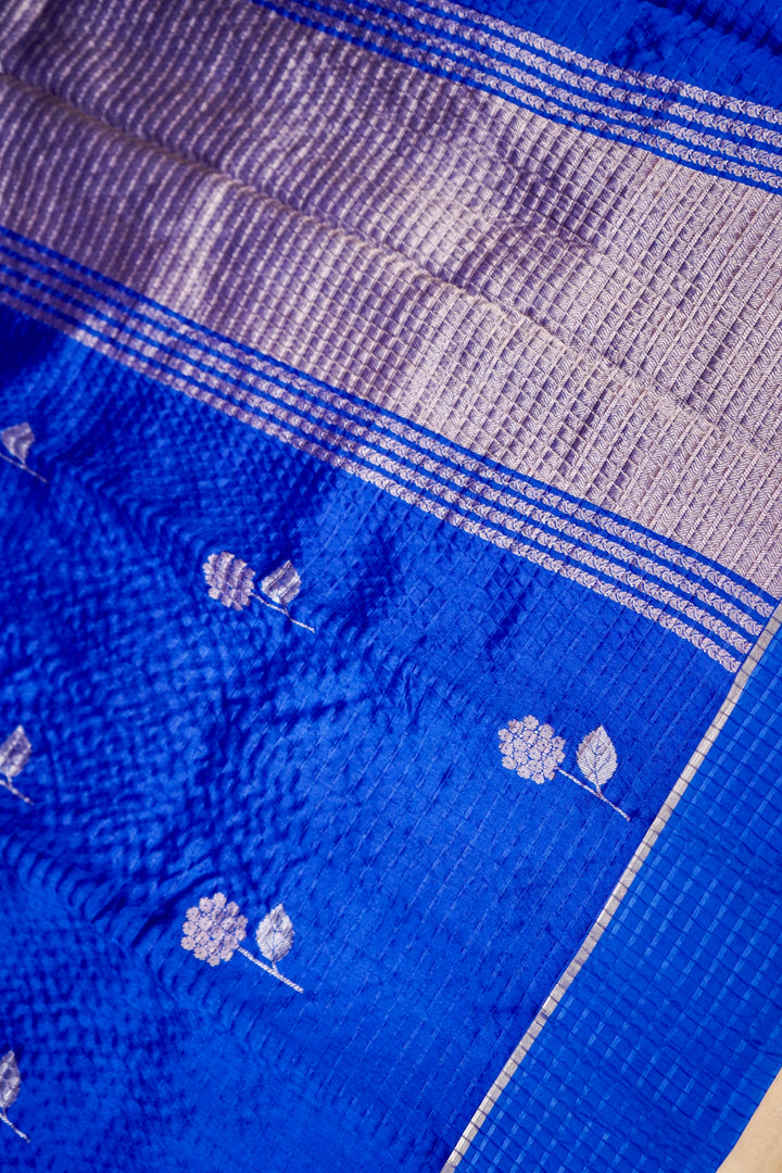 Royal Blue Crush Pure Katan Silk Banarasi Butidar Saree View 2