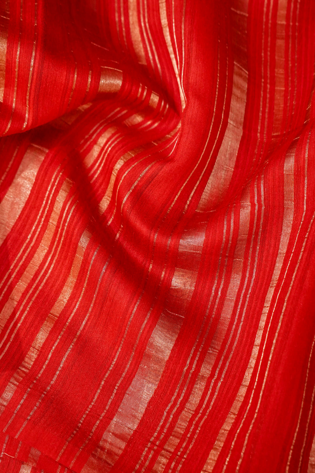 Bridal Red Pure Banarasi Silk Saree with Stripes & Shibori Weaving