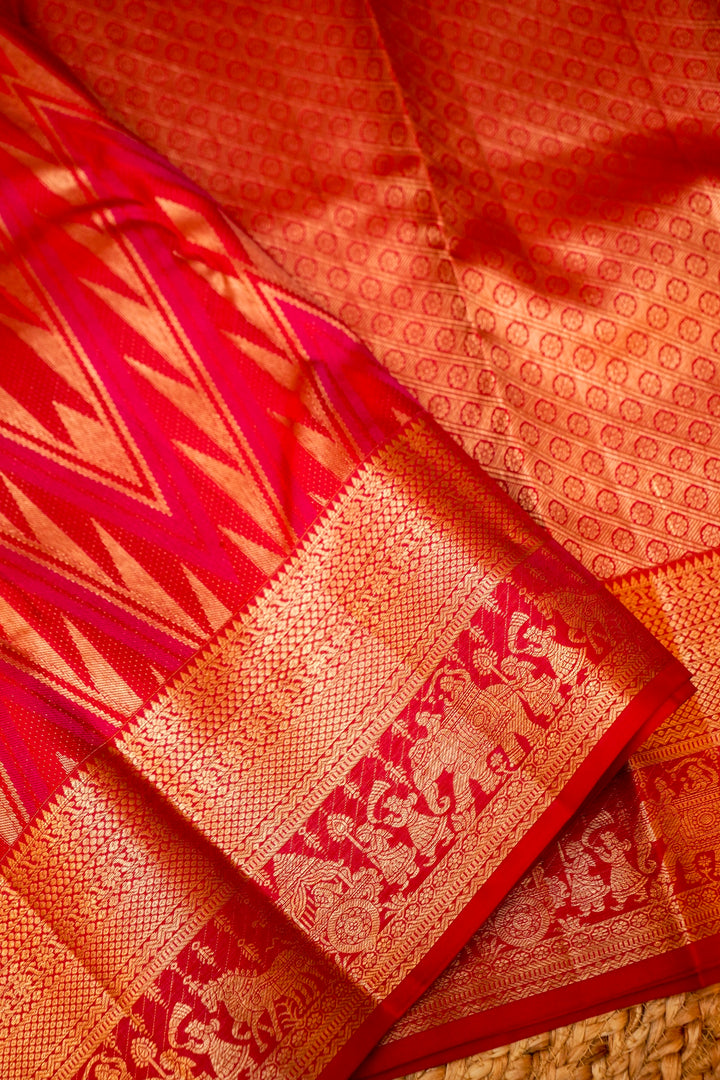 Crimson Kanjivaram Silk Saree with Classic South Silk Brocade Weave View 3
