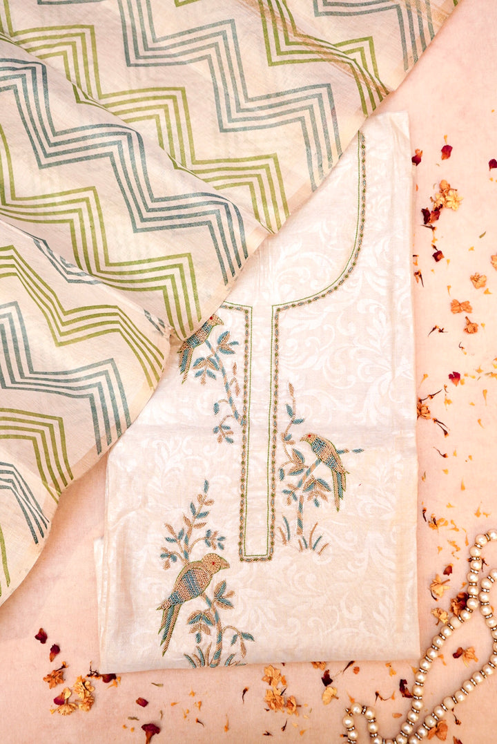 Rose Gold Chanderi Tissue Silk Suit with Handcrafted Elegance