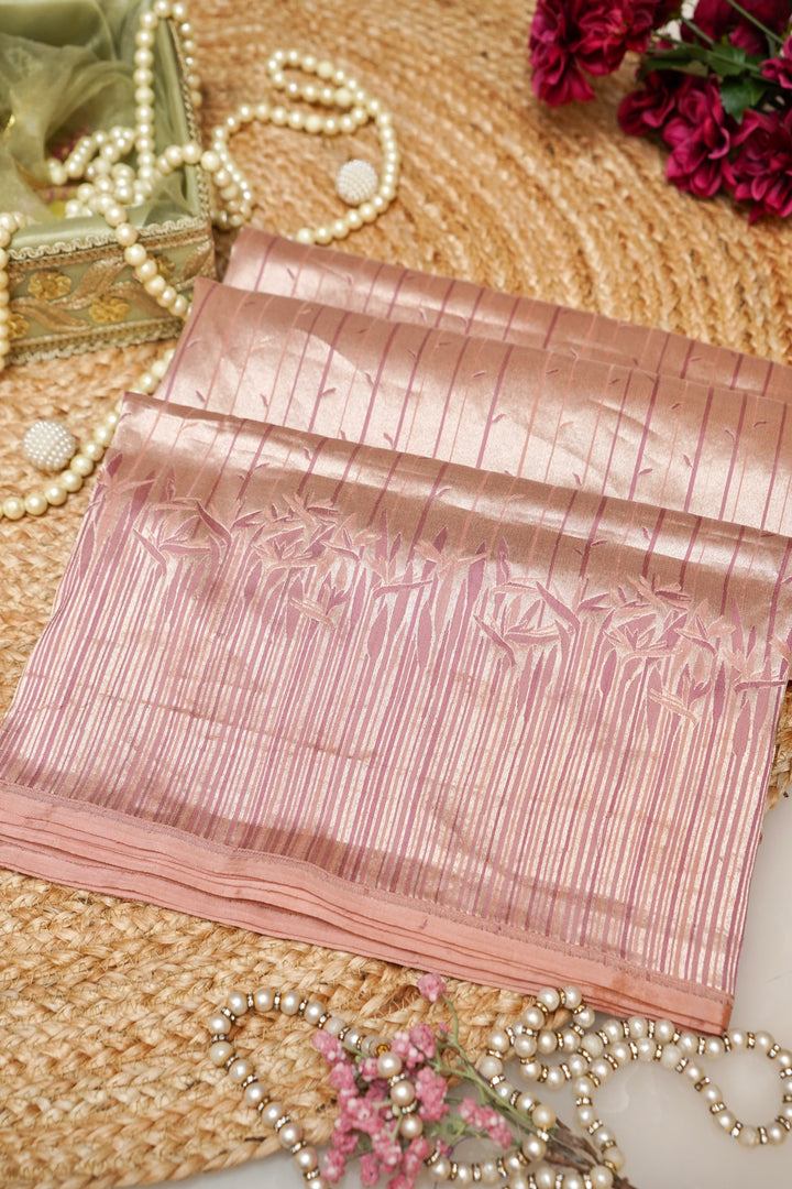 Contemporary Rose Gold Pure Banarasi Handloom Katan Silk Saree