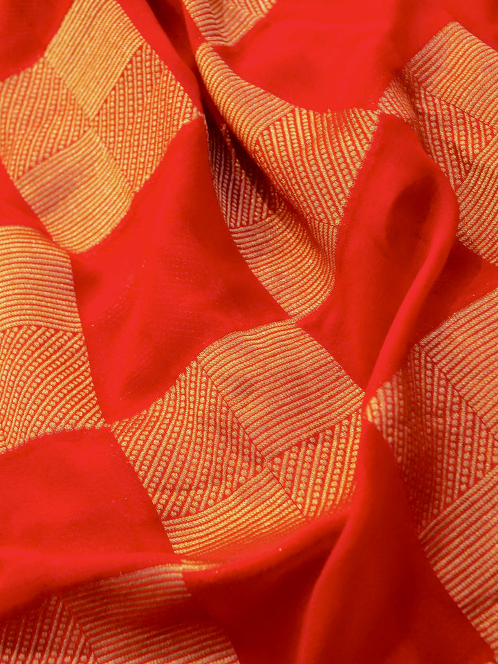 Vibrant Red Banarasi Khaddi Georgette Saree with Exquisite Zari Weave Checks