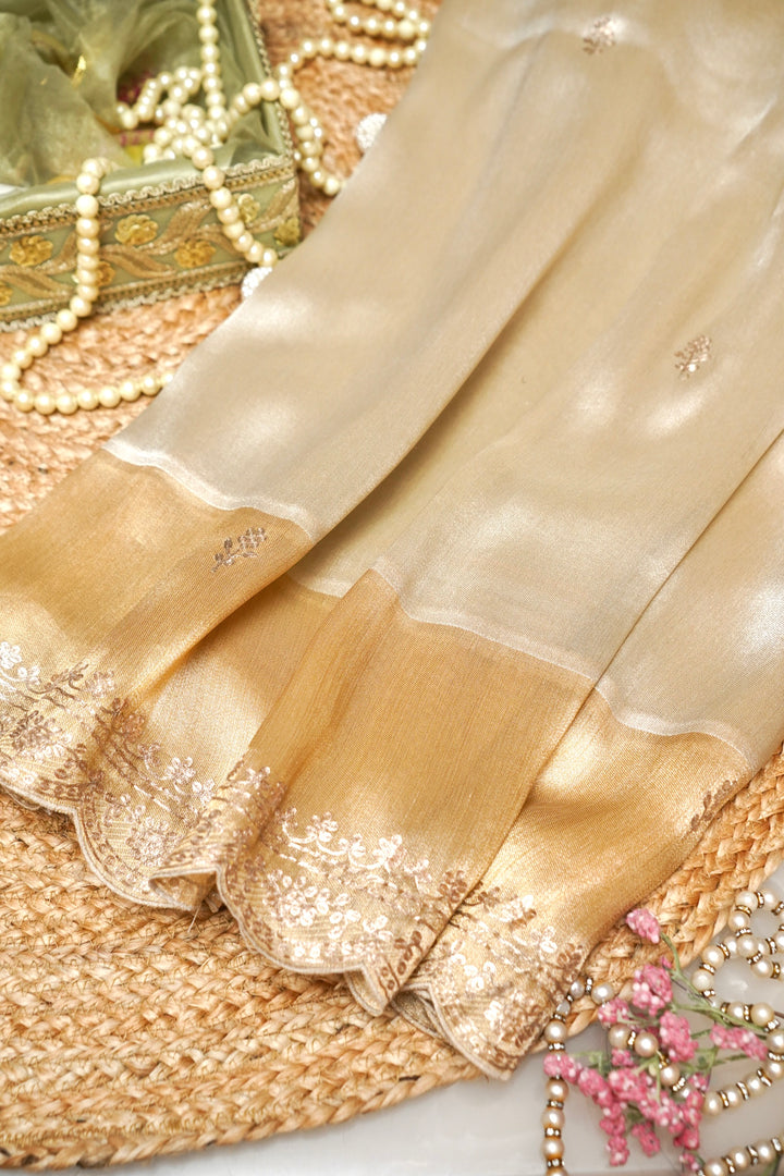 Designer Banarasi Soft Brocade Saree with Pita Zari Hand Embroidery