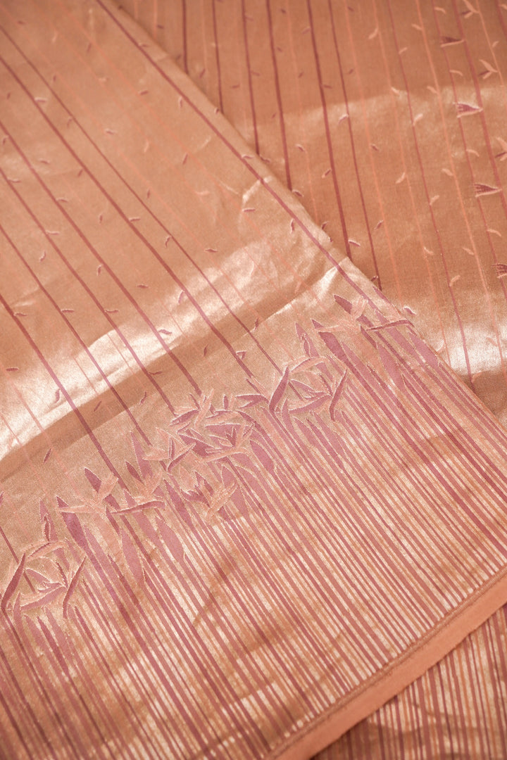 Contemporary Rose Gold Pure Banarasi Handloom Katan Silk Saree