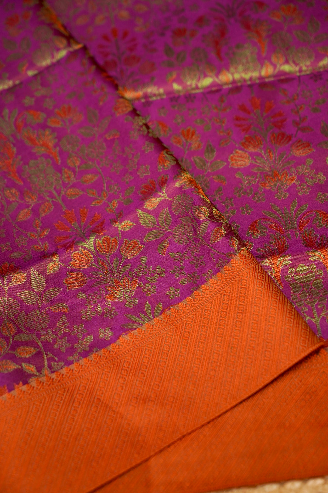 Handwoven Banarasi Pure Tanchoi Silk Saree with Resham Weave Meenakari Design