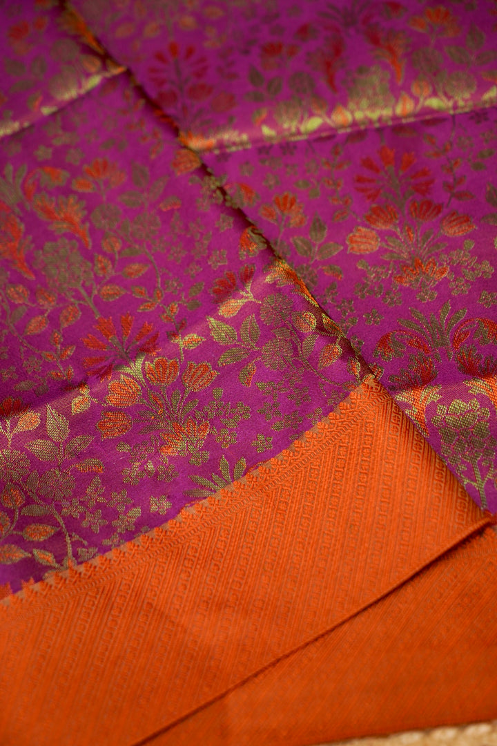 Handwoven Banarasi Pure Tanchoi Silk Saree with Resham Weave Meenakari Design