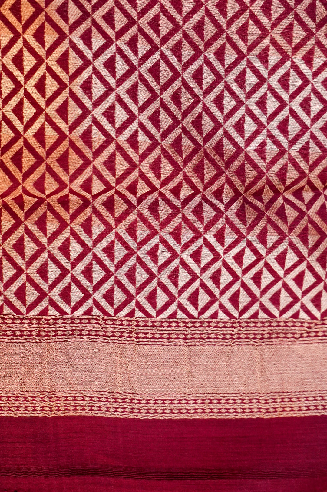 Pure Banarasi Silk Saree with Stripes & Shibori Weaving in Wine