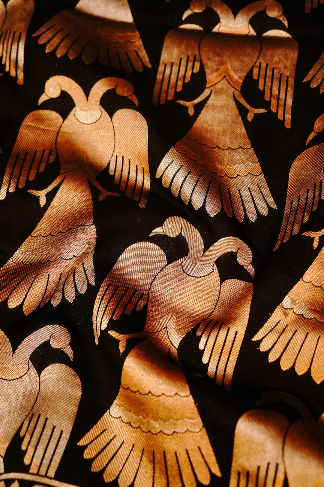 Opulent Black Nita Ambani Inspired Munga Crepe Birds Motif Cocktail Saree Collection