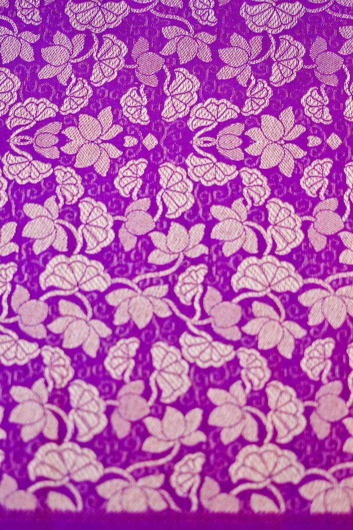 Handwoven Purple Banarasi Pure Katan Soft Silk Saree with Golden Zari Weave Nandi Motif Border