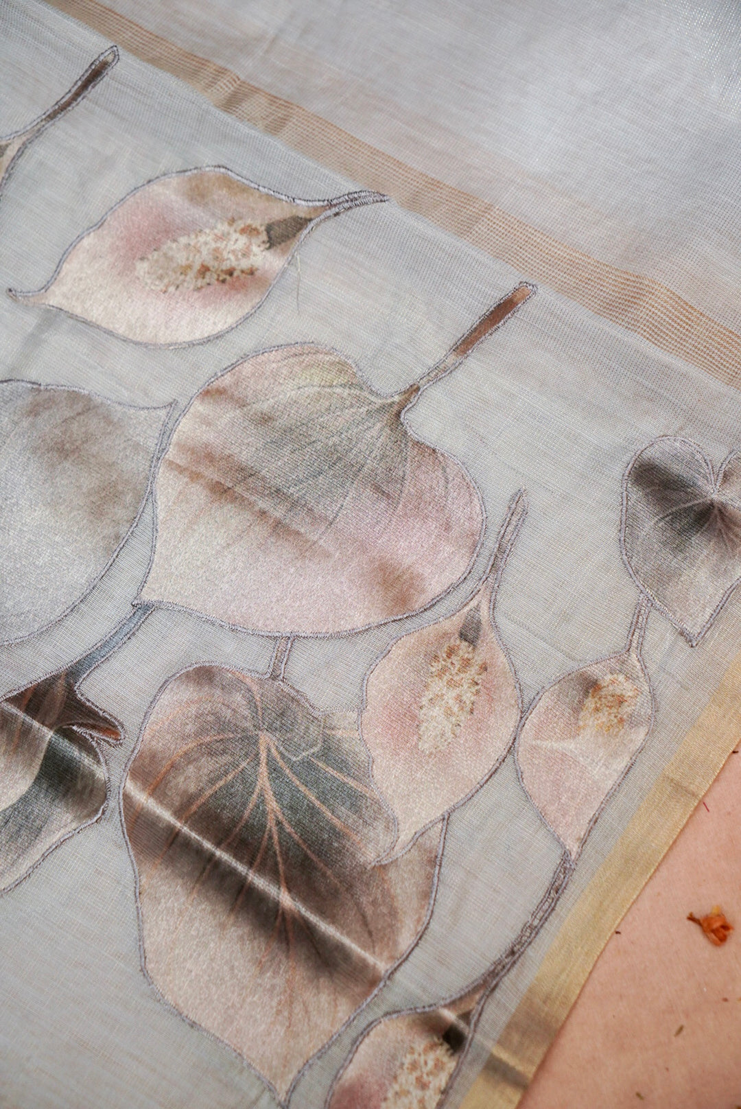 Grey Pure Chanderi Tissue Suit with Appliqué Work