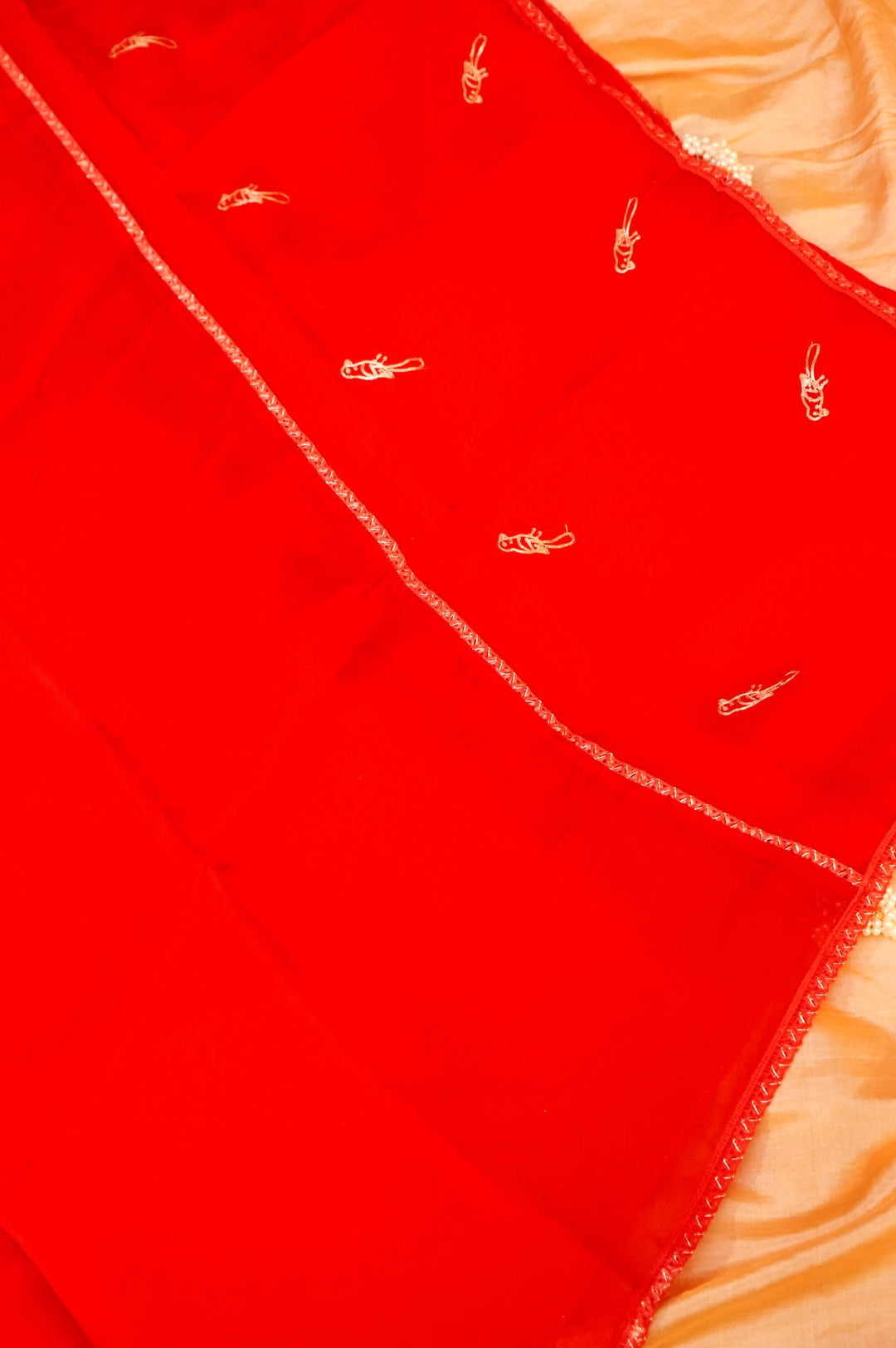 Bridal Red Pure Chanderi Silk Suit Set with Pearl Work Birds Motif