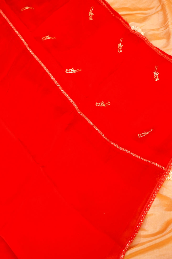Bridal Red Pure Chanderi Silk Suit Set with Pearl Work Birds Motif