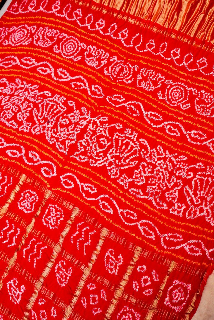 Eternal Bridal Elegance Red Gharchola Silk Saree with Zari Checks & Bandhej Motifs
