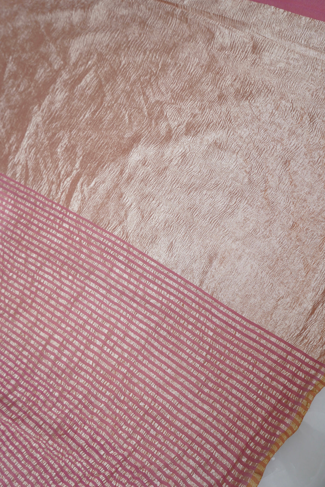 Soft Peach Muga Georgette Saree with Zari Stripe Weave