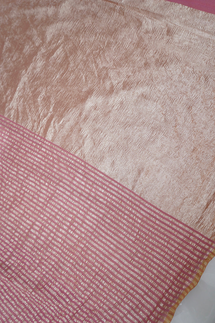Soft Peach Muga Georgette Saree with Zari Stripe Weave