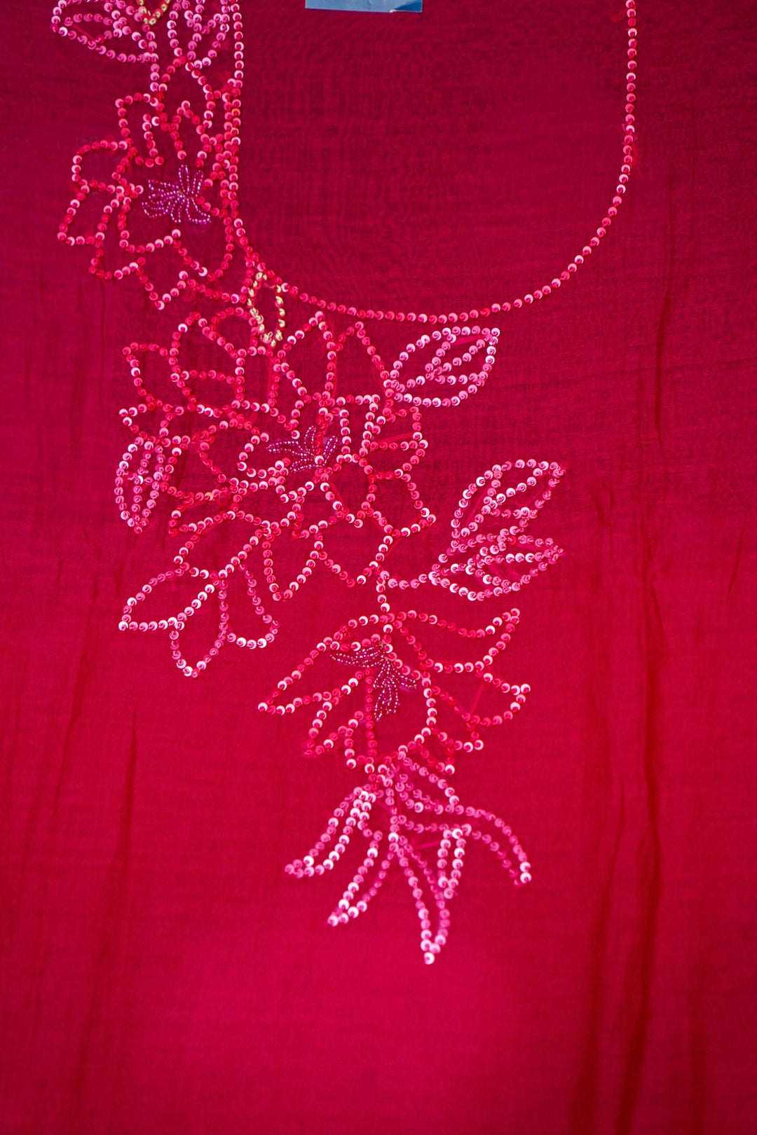Hot Pink Pure Mul Chanderi Suit Set with Pearl and Sequin Embroidery Neckline View 8