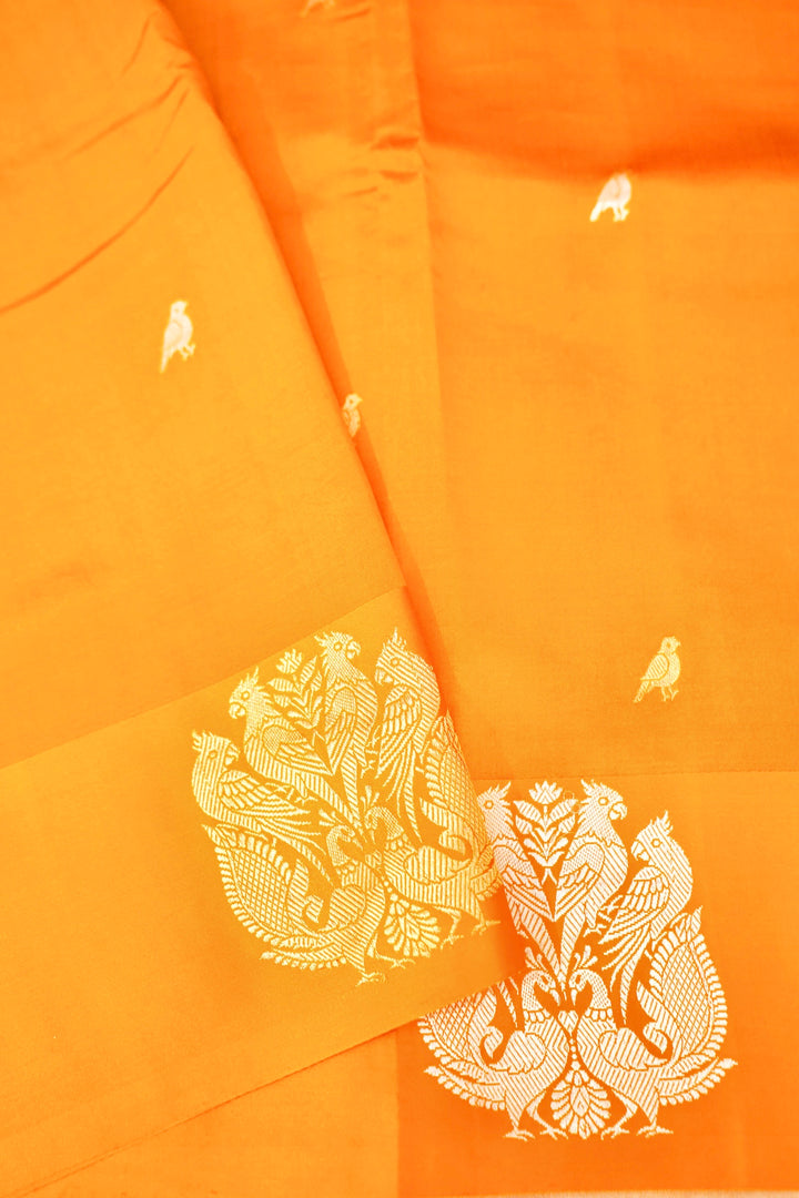 Handwoven Banarasi Yellow Pure Katan Silk Birds Motif Saree