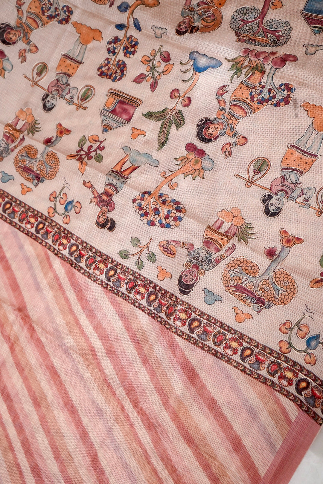 Multi Color Royal Kota Saree with Aari Tari Leheriya Work Kalamkari Pallu View 4