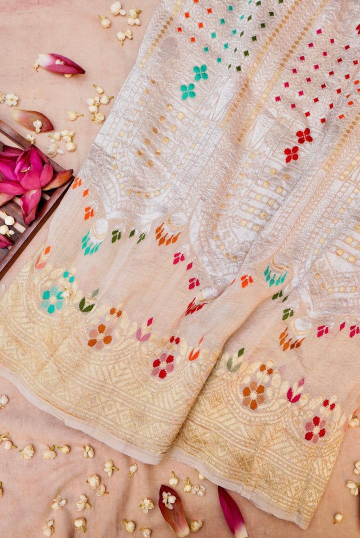 Handwoven Banarasi Pure Tussar Georgette Saree a Unique Artistic Design