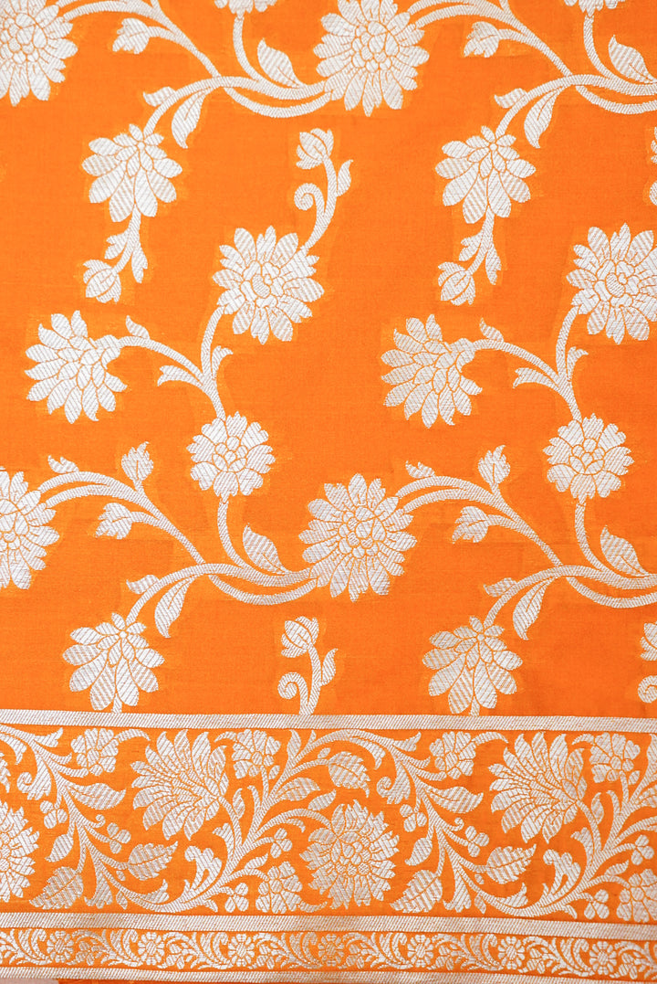 Orange Banarasi Silk Suit with Handcrafted Dupatta for Haldi Ceremony