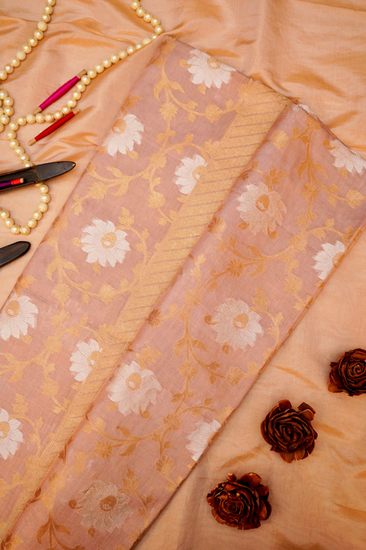 Rose Gold Handloom Pure Banarasi Katan Tissue Silk Sonaroopa Saree