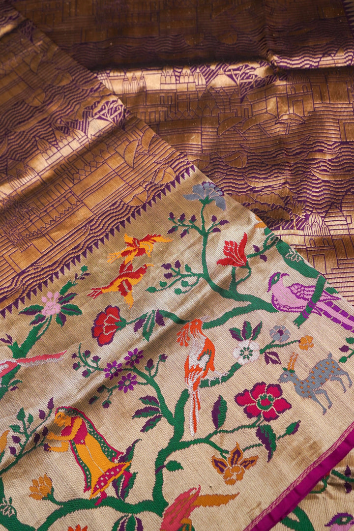 Pure Banarasi Katan Silk Handloom Kadiyal Saree with Paithani Border