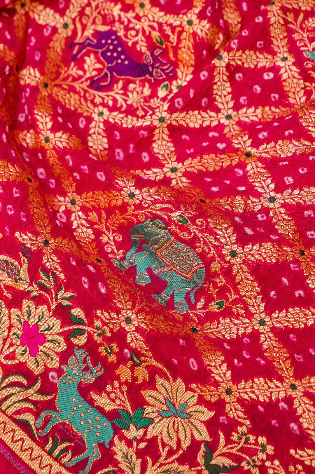 Bandhej Meenakari Bridal Grace Handwoven Pure Khaddi Georgette Saree View 5